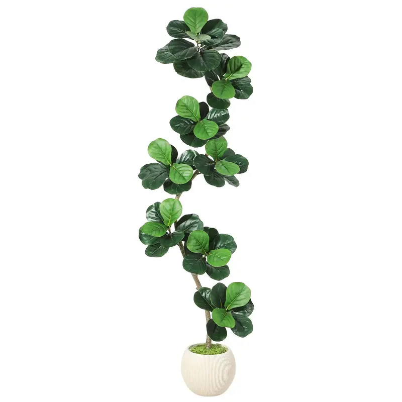 Garvee Fiddle Leaf Fig Artificial Tree with White Planter, 7ft Faux Plants Indoor with Moss, Fake Rubber Tall Fake Floor Plan...