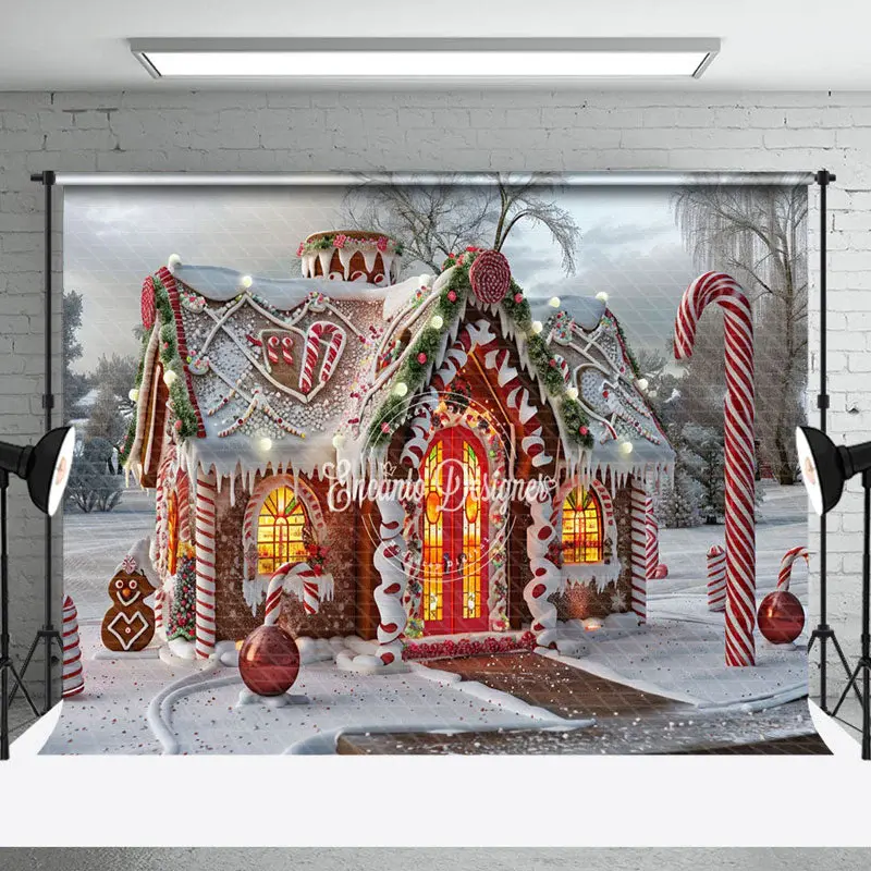 Snow Covered Christmas Winter Candy Village Backdrop - Aperturee