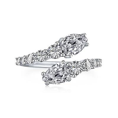Rhodium Plated 925 Sterling Silver Snake Open Cuff Rings with Cubic Zirconia