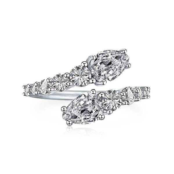 Rhodium Plated 925 Sterling Silver Snake Open Cuff Rings with Cubic Zirconia