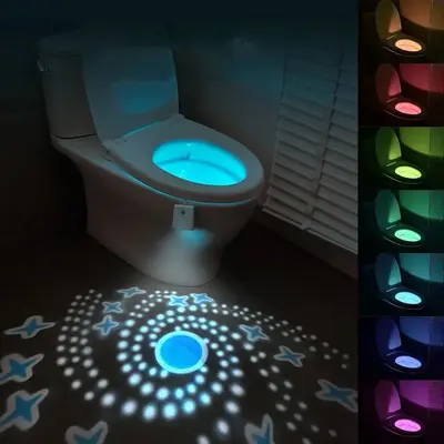 Rechargeable Toilet Night Light, Motion Sensor Toilet Light with Projection, Automatic Color Changing Toilet Light, Suitable ...