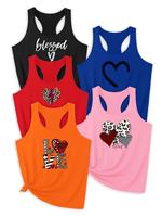 Women's Heart & Letter Print Sports Tank Top, Casual Sleeveless Round Neck Top for Yoga Gym Workout, Ladies Sportswear for Al...