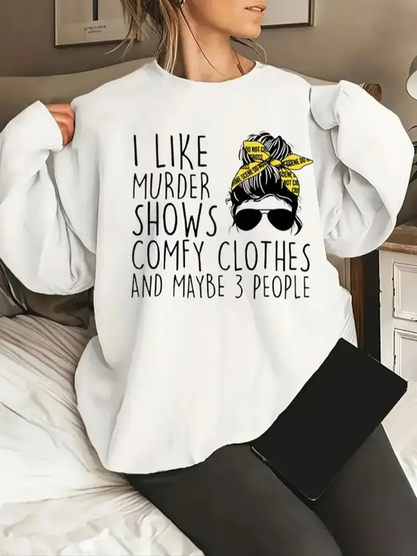 Women's Cartoon & Letter Print Crewneck Long Sleeve Sweatshirt, Loose Trendy Lady Casual Soft Comfort Fashion Round Neck Pull...