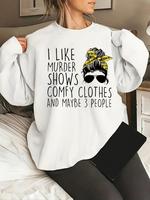 Women's Cartoon & Letter Print Crewneck Long Sleeve Sweatshirt, Loose Trendy Lady Casual Soft Comfort Fashion Round Neck Pull...