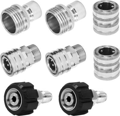 M MINGLE Ultimate Pressure Washer Adapter Set, Stainless Steel Universal Fittings, M22 Swivel to 3/8 Inch Quick Connect,