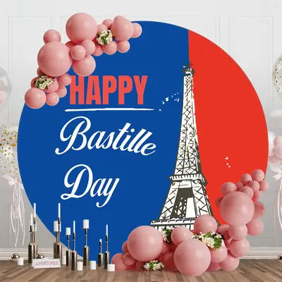 Blue Red Eiffel Tower Round Bastille Day Backdrop