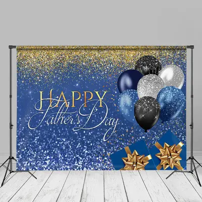 Balloons Glitter Blue Gold Fathers Day Backdrop - Aperturee