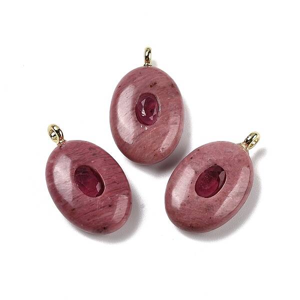 Natural Rhodonite & Cubic Zirconia Pendants