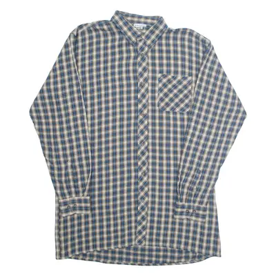 BREMO Mens Flannel Shirt Blue Check Long Sleeve XL