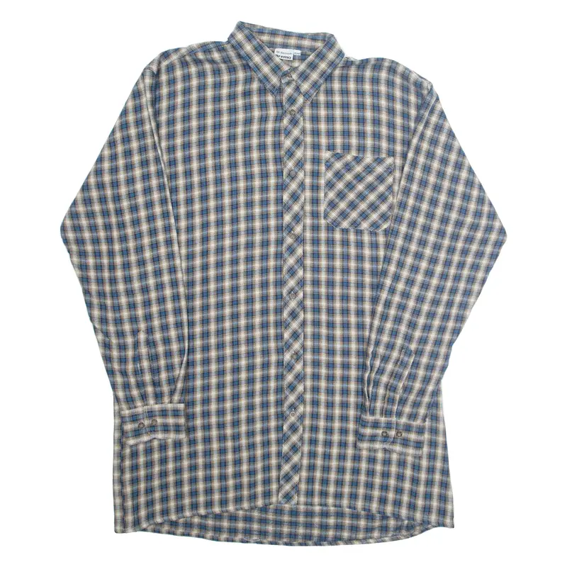 BREMO Mens Flannel Shirt Blue Check Long Sleeve XL