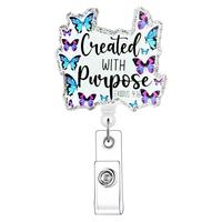 Butterfly & Letter Pattern Retractable Badge Reel, 1 Count Acrylic ID Holder with Clip, Identification Badges & Supplies for ...