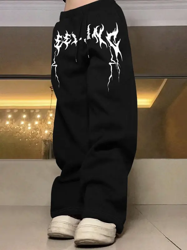 Unisex Men's Lightning Print Drawstring Waist Sweatpants, Casual Regular Fit Pocket Jogger Pants for Daily Wear, Fashion Men'...