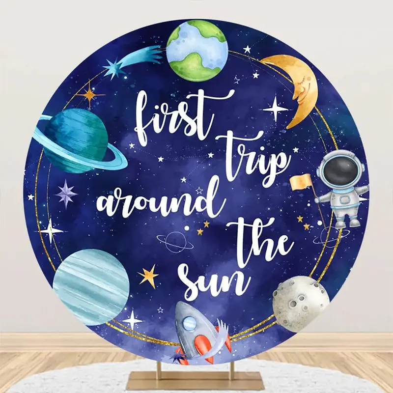 Blue Astronanut Galaxy Round 1st Birthday Backdrop - Aperturee
