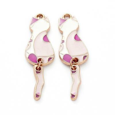 Cat Shape Alloy Enamel Pendants & Dangle Earring Making Kits