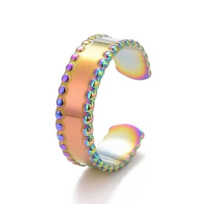 Ion Plating(IP) Rainbow Color 304 Stainless Steel Flat Open Cuff Ring for Women