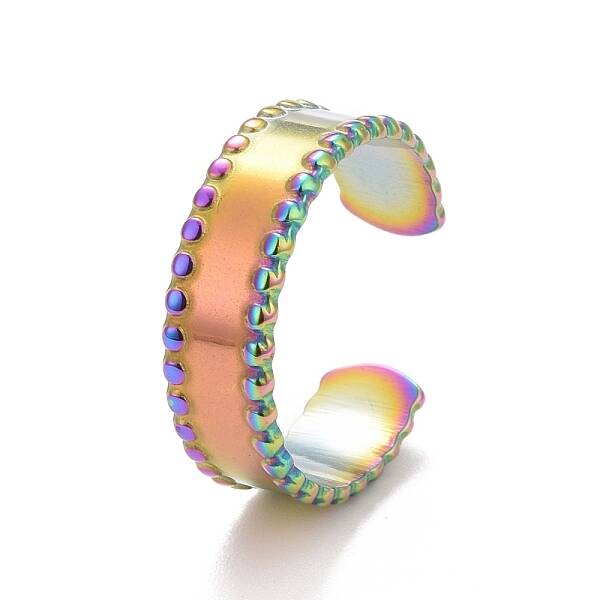 Ion Plating(IP) Rainbow Color 304 Stainless Steel Flat Open Cuff Ring for Women