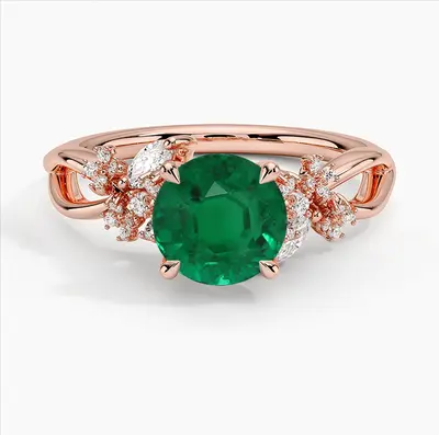 10K Rose Gold Round Cut Emerald & 0.25 CT.T.W. Lab Created Diamond Engagement Band