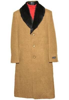 Moscow: MENS FUR COLLAR CAMEL WOOL OVERCOAT FULL LENGTH - MENS TOPCOAT
