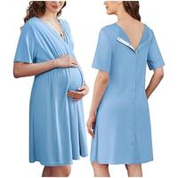 Ekouaer Labor and Delivery Gown for Hospital Short Sleeve Maternity Nursing Dress Nightgown with Button S-XXL
