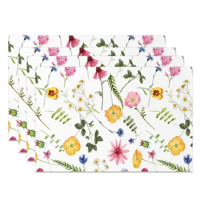 Colorful Floral Leaves Rustic Set Of 4 Placemats - Aperturee