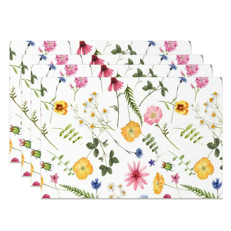 Colorful Floral Leaves Rustic Set Of 4 Placemats - Aperturee