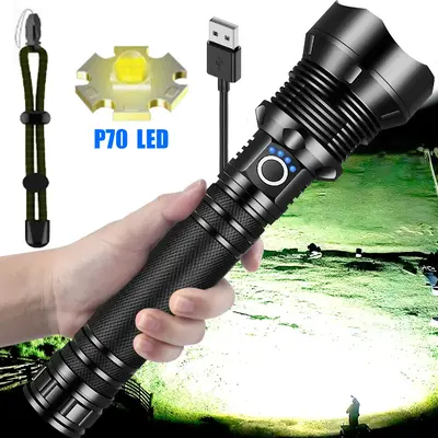 10000mAh Rechargeable High-Power Flashlight Three Lighting Modes, Ultra-Long Battery Life, Telescopic Zoom, IP65 Waterproof, ...