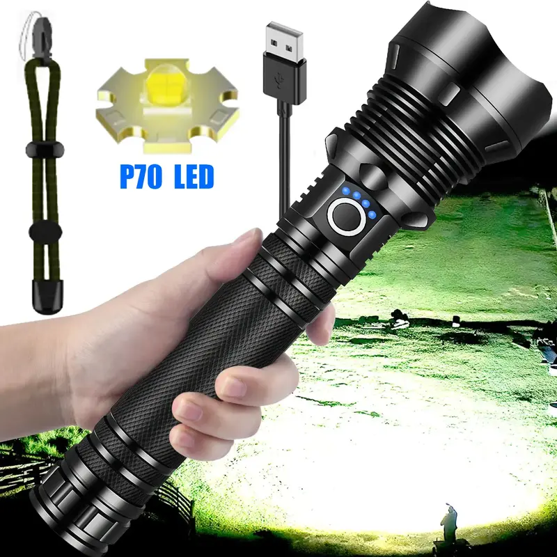 10000mAh Rechargeable High-Power Flashlight Three Lighting Modes, Ultra-Long Battery Life, Telescopic Zoom, IP65 Waterproof, ...