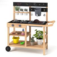 Costzon Wooden Kids Play Kitchen, Outdoor Mud Kitchen with Removable Sink, Water Box & Faucet, Stove Top, Storage Shelves, Fu...