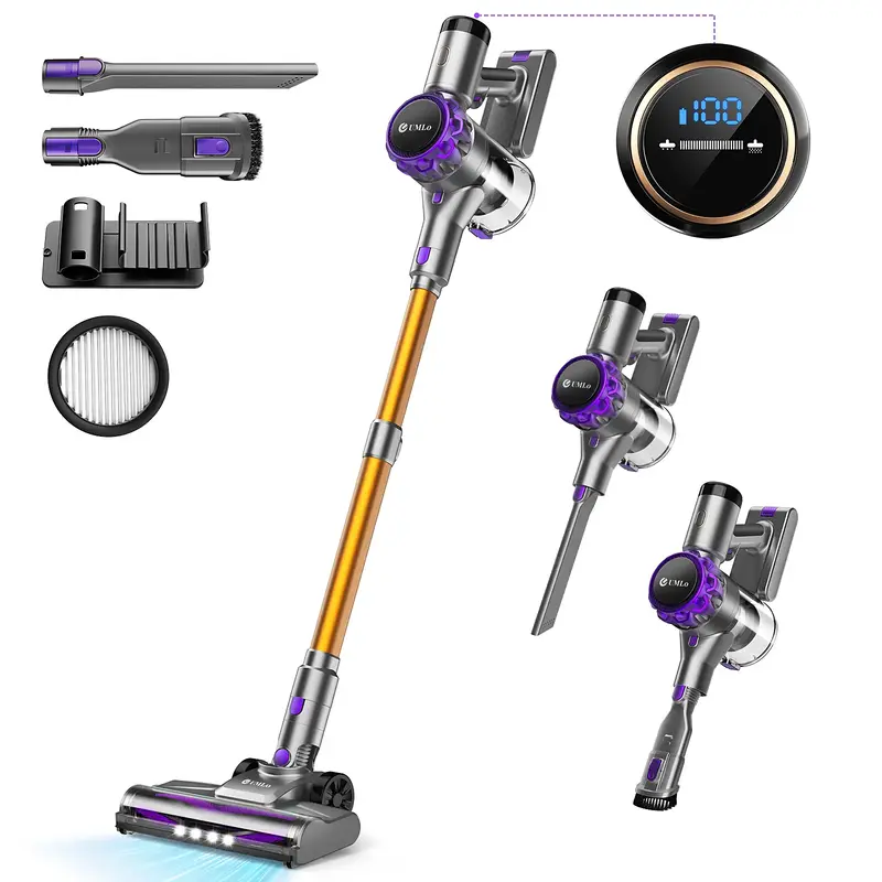 UMLo S3 Cordless Vacuum Cleaner, 300W 30Kpa Powerful Stick Vacuum with LED Display, Rechargeable Cordless Vacuum Max 55M...