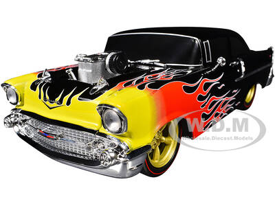 1957 Chevrolet 150 Sedan Black with Flames Graphics Limited Edition to 4250 pieces Worldwide 1/24 Diecast Model Car by M2 Mac...