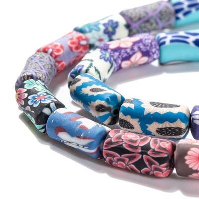 Handmade Flower Printed Polymer Clay Beads Strands