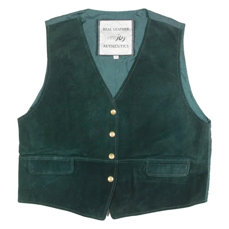 MISS JOY Womens Blazer Waistcoat Green Leather Suede 90s M