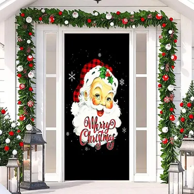 Black Santa Claus Snowflake Christmas Door Cover - Aperturee