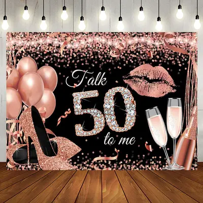 Talk 50 To Me Rose Gold Heels Birthday Party Backdrop - Aperturee