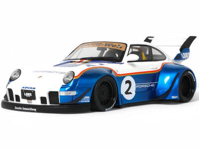 2023 RWB x Liberty Walk 993 #2 White and Blue Metallic with Graphics 1/18 Model Car by GT Spirit