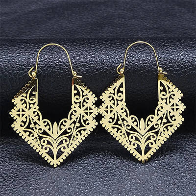 304 Stainless Steel Hollow Rhombus Hoop Earrings