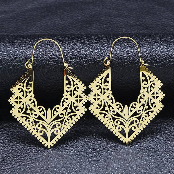 304 Stainless Steel Hollow Rhombus Hoop Earrings