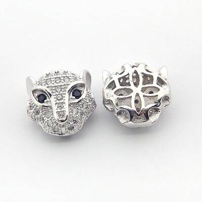 Brass Micro Pave Cubic Zirconia Leopard Beads