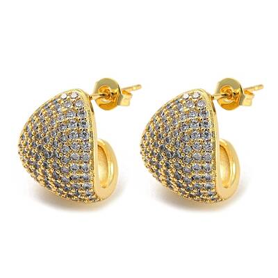 Brass Micro Pave Cubic Zirconia Stud Earrings