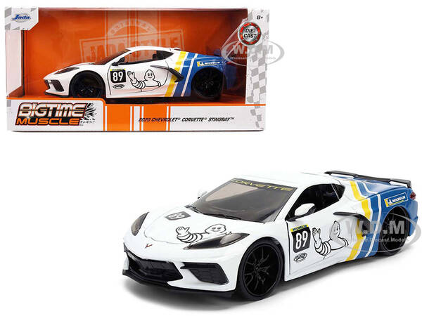 2020 Chevrolet Corvette Stingray C8 #89 Michelin White with Yellow and Blue Stripes Bigtime Muscle Series 1/24 Diecast Mo...