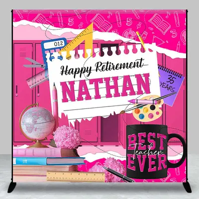 Aperturee Pink Teaching Tools Custom Name Retirement Backdrop - Aperturee