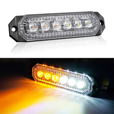 Amber White Sync Feature Ultra Slim 6-LED Surface Mount Flashing Strobe Lights for Truck Car Vehicle LED Mini Grille Light He...