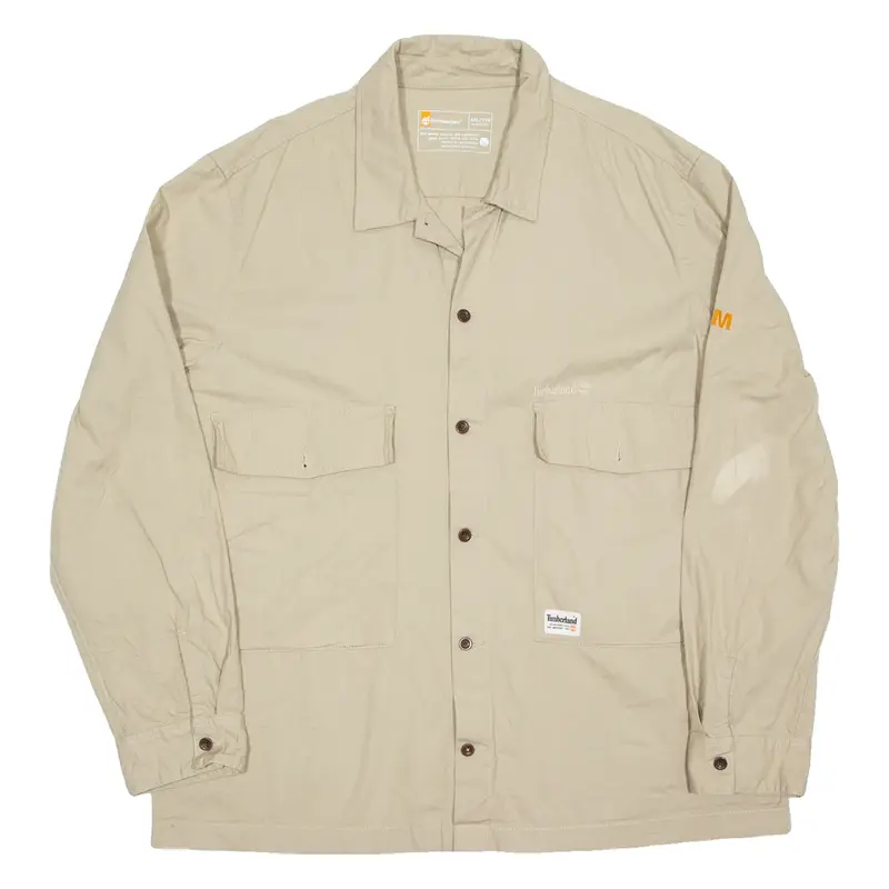 TIMBERLAND Mens Plain Shirt Beige Long Sleeve 2XL