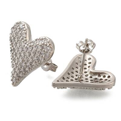 Rack Plating Heart Brass Pave Clear Cubic Zirconia Stud Earrings