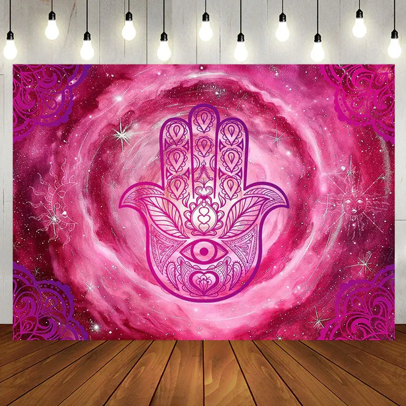 Pink Nebula Vortex Hamasa Hand Pattern Backdrop - Aperturee