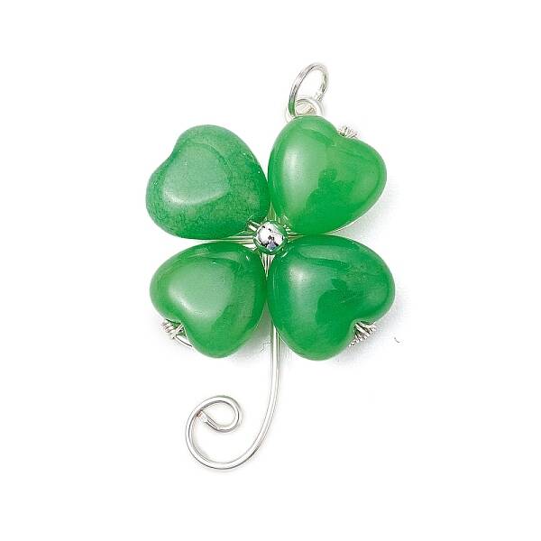 Dyed Natural Malaysia Jade Copper Wire Wrapped Shamrock Pendants
