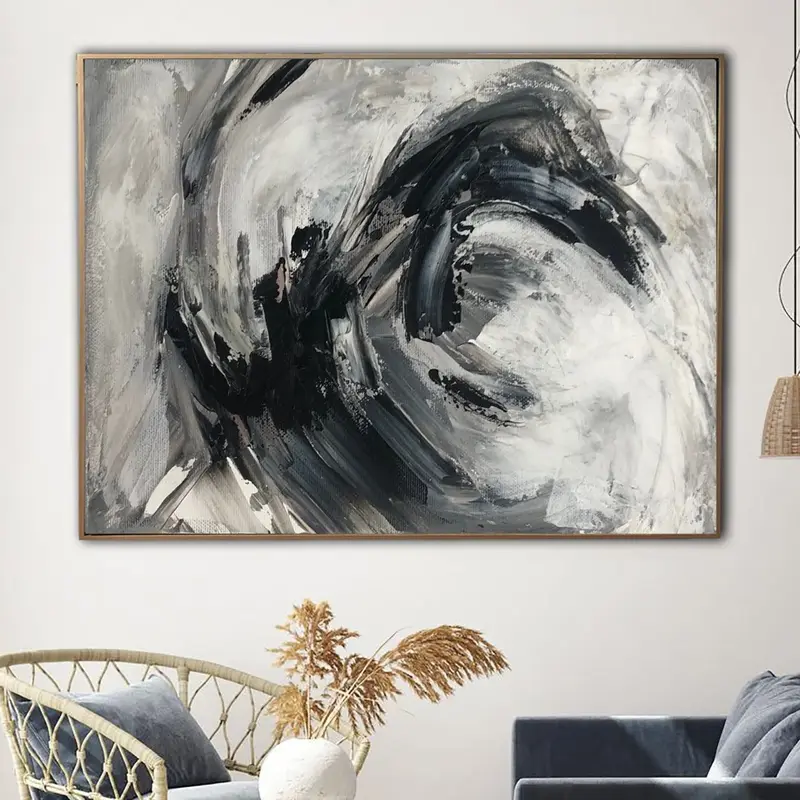 Abstract Oil Painting Canvas Black and White Wall Art Marble Canvas Art Heavy Textured Artwork Grey Painting Contemporary Wal...