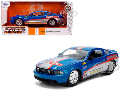 2010 Ford Mustang GT Rekudo Blue Metallic with Red and Silver Stripes Bigtime Muscle Series 1/24 Diecast Model Car by Jad...