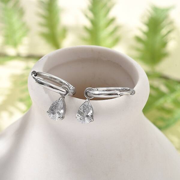 304 Stainless Steel Micro Pave Cubic Zirconia Hoop Earrings