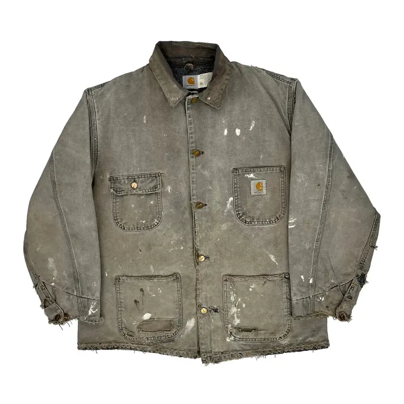 Carhartt Oversized Jacket - Large Grey Cotton